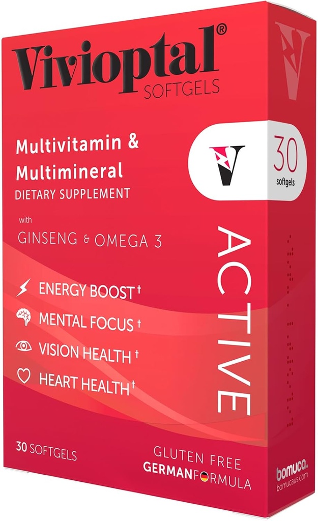 Vivioptal Active, 30 Softgels, Ginseng & Omega 3, Multivitamin & Multimineral, Gluten Free, German Formula
