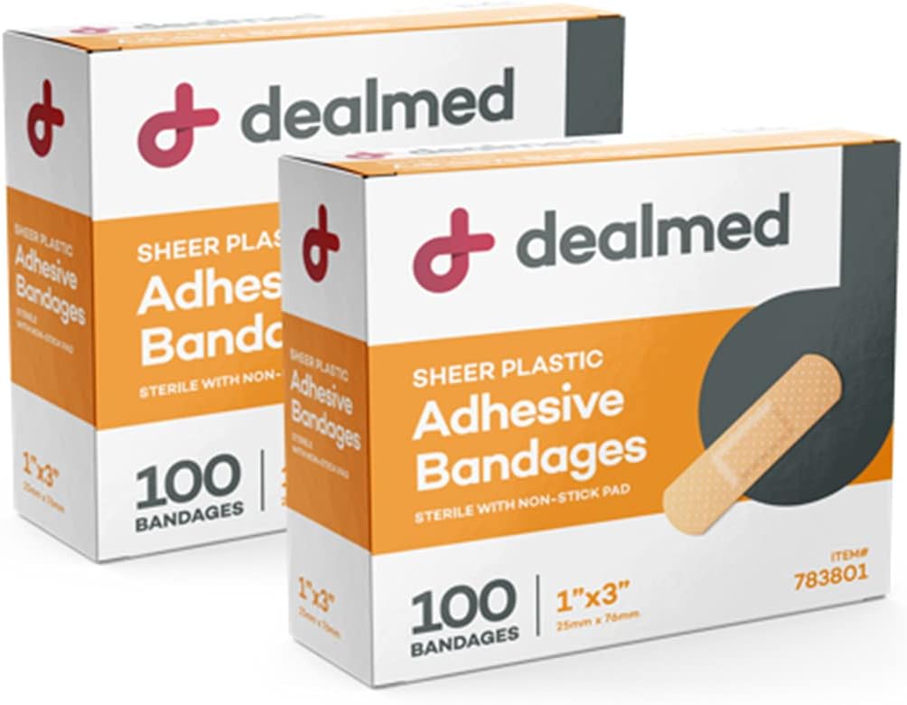 Dealmedの層のプラスチック適用範囲が広い付着力の包帯–非Stickパッド、乳液の自由な、ファースト・エイドのキット、1" x 3"のための傷の心配の100の計算(2のパック)包帯