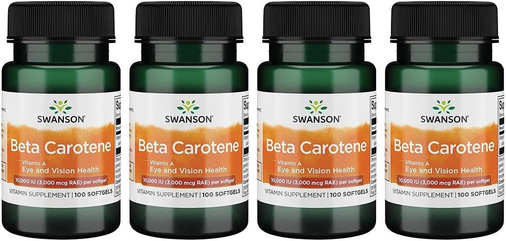Swanson Beta-Carotene(ビタミンA) 皮膚目免疫システム 健康抗酸化サポート 10000 Iu (3000 mcg) 100 Sgels (4 パック)
