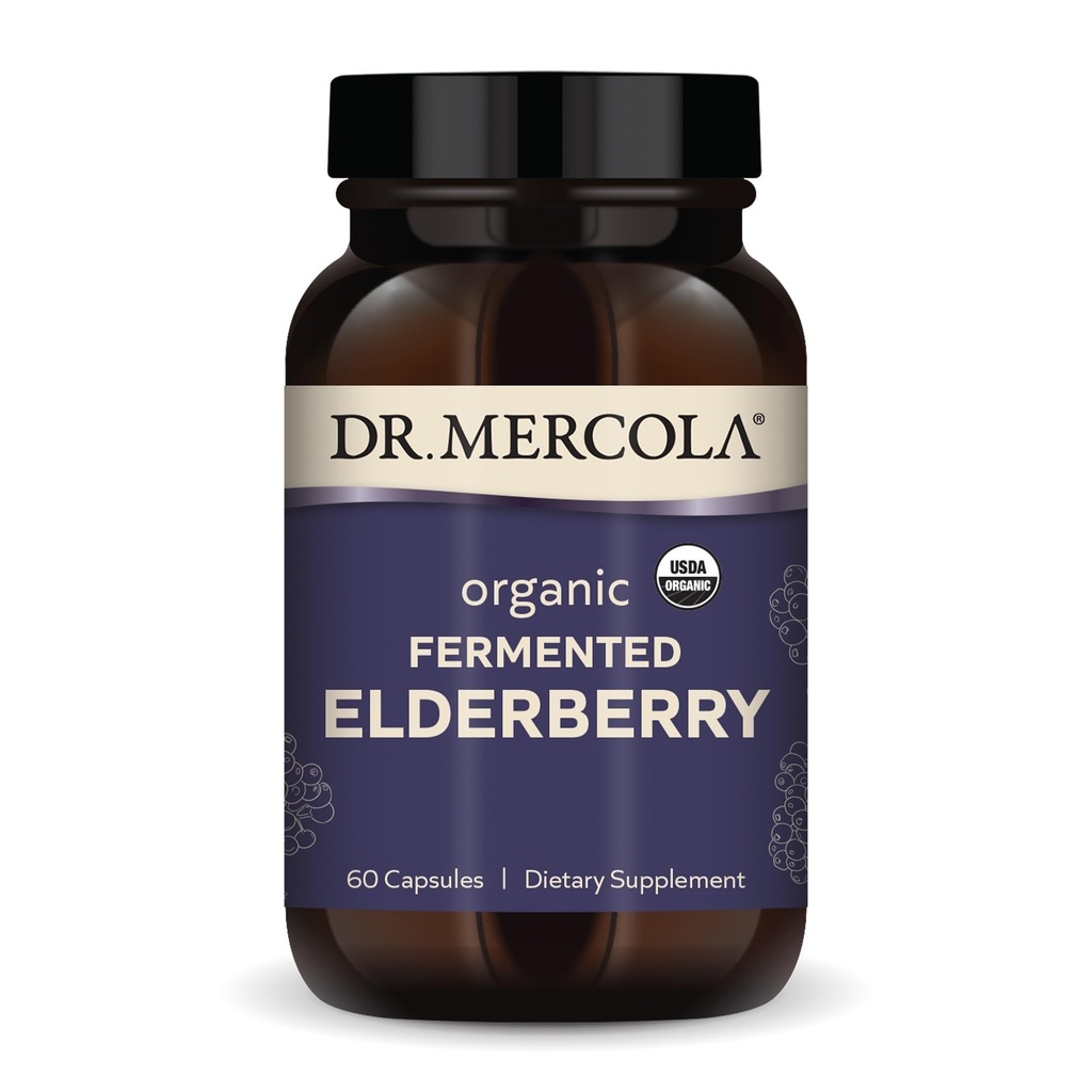 Mercola Organic Fermented Elderberry, 30 サービング (60 カプセル), サプリメント, サポート 呼吸器の健康, 非 GMO, 認定 USDA オーガニック