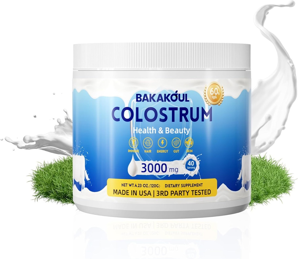 牛のコロストラムの補足の粉- 60% IgG 3000のmgの牛牛のColostrum - Gut、毛の成長、練習、免疫、美-組合せへの容易な、不燃の40のサービング(1本のびん)