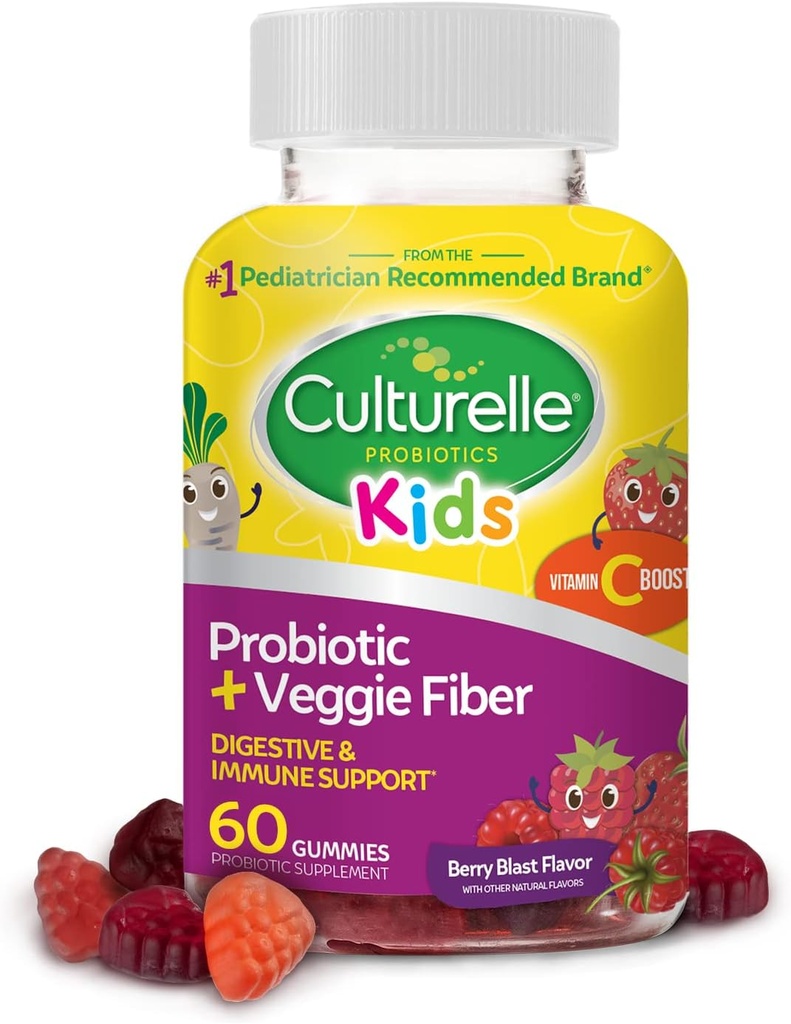 子供のためのCulturelle毎日のプロバイオティック + Veggie Fiber Gummies(年齢3 +) - 60カウント - 消化の健康と免疫サポート - ビタミンCブーストとベリー味