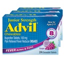 Advilのジュニア強さのChewable Ibuprofenの痛みのRelieverおよびFeverの減力剤、痛みの軽減、ブドウのための子供のIbuprofen - 24のタブレット(パッキング3)