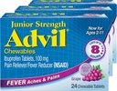 Advilのジュニア強さのChewable Ibuprofenの痛みのRelieverおよびFeverの減力剤、痛みの軽減、ブドウのための子供のIbuprofen - 24のタブレット(パッキング3)