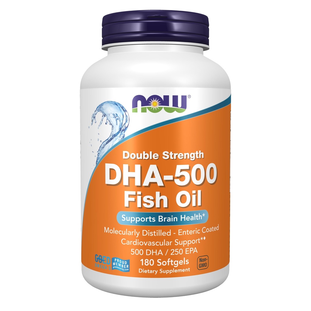 NOW Foodsは、250 EPA、分子蒸留、Brain Health*、180 SoftgelsのDHA-500を補います