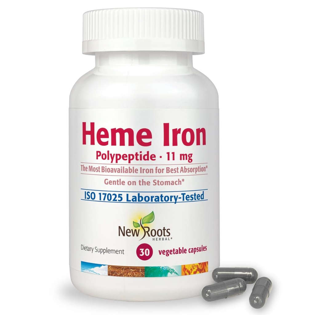 ビタミンC・B12配合の新ROOTS HERBALヘム鉄サプリメントがベスト吸収 | 鉄欠乏症対応 | ナチュロパシー医師によるヘモグロビンサプリメント | 低脂肪(30カプセル)