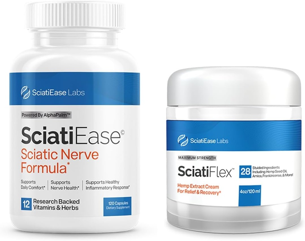 SciatiEase Sciatic Nerve サポート補足のSciati EaseおよびSciatiFlexはAlpha Palmと麻およびArnicaのエキスが付いている最高の強さの坐骨のクリームと束ねます
