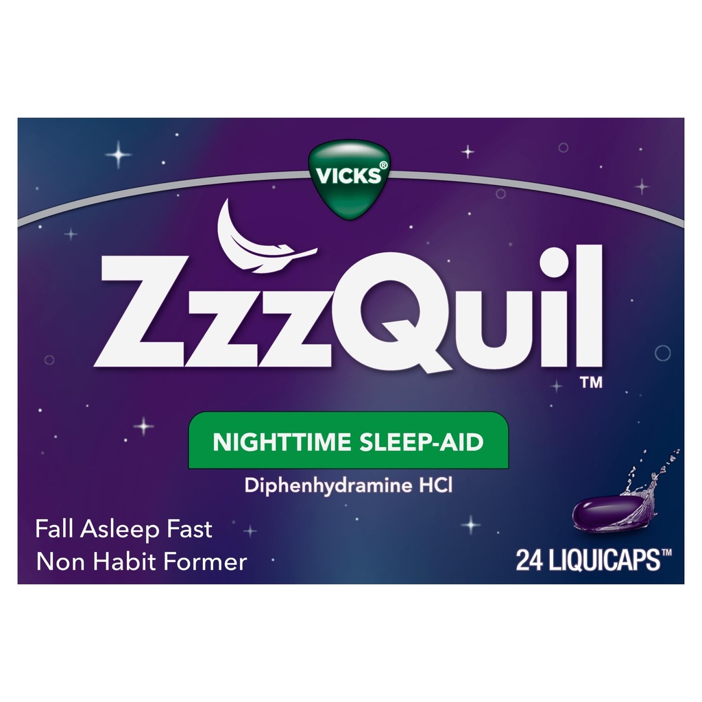 ヴィクツツクイル、ナイトタイム睡眠補助液キャップ、25 mgのジフェンヒアラミンHCl、No.1睡眠補助金ブランド、ノンハビットフォーミング、落下睡眠高速、24カウント