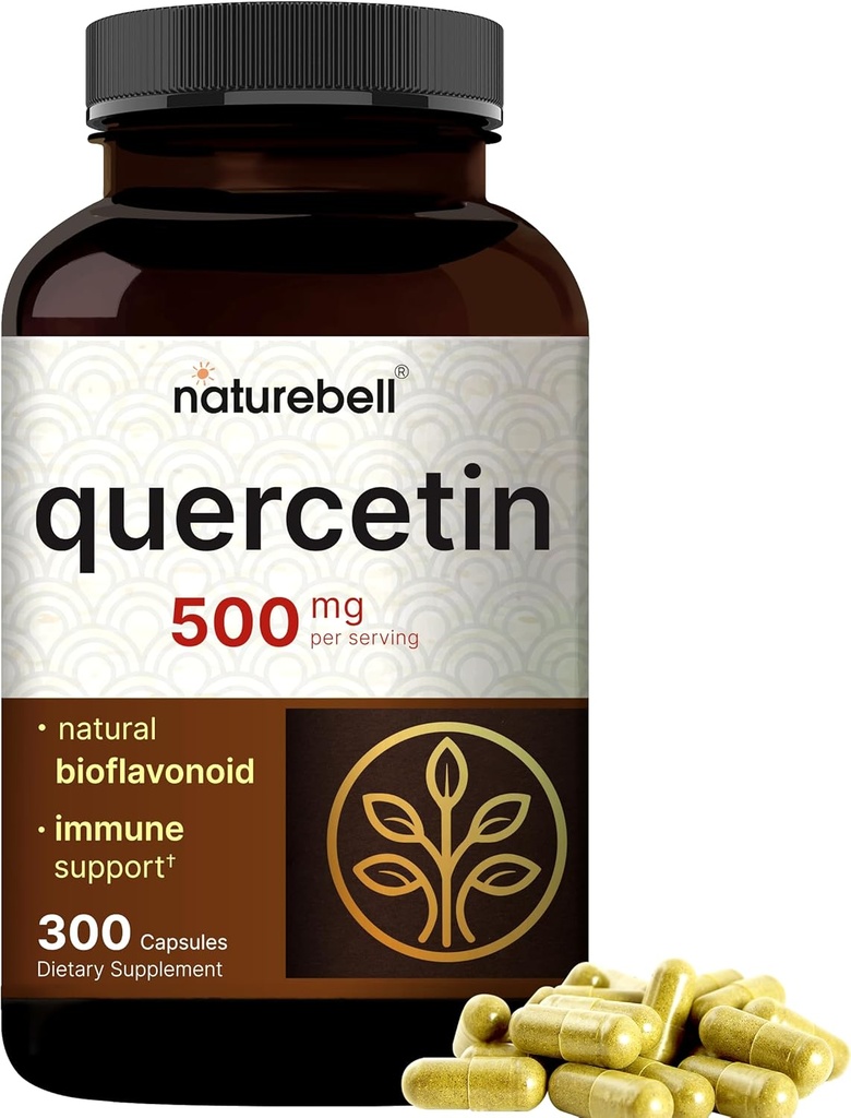 NatureBell Quercetin 500mg / サービング、300カプセル | 免疫サポートのための超強度バイオフラボンドサプリメント | サードパーティ製、非GMO、グルテンフリー
