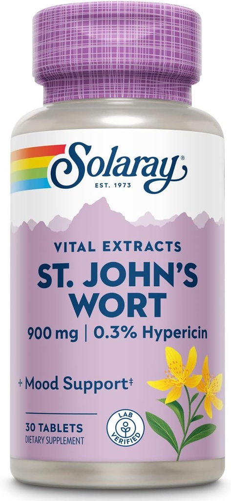 SOLARAY St John's Wort 900 mg, デイリー・ムード・サポート・サプリメント, に標準化 0.3% 脳の健康サポートとバランスの取れた気分, 60 日返金保証 | 30 サービング | 30 錠