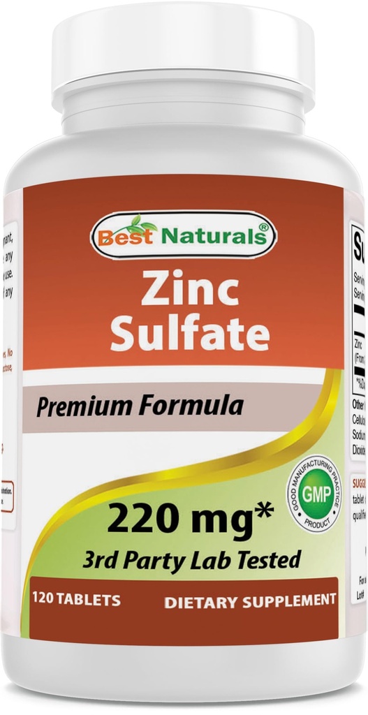 ベストナチュラルズ亜鉛硫酸塩220mg 120錠 - 米国製3rdパーティラボ - グルテンフリー&非GMO