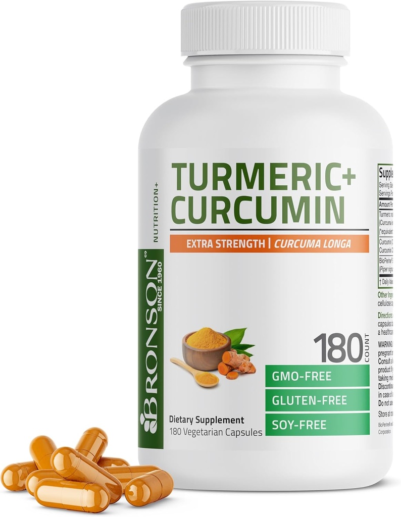 Bronson Turmeric Curcumin Extra Strength - Antioxidant, Joint & Digestion Support with BioPerine, Non-GMO, 180 Vegetarian Capsules