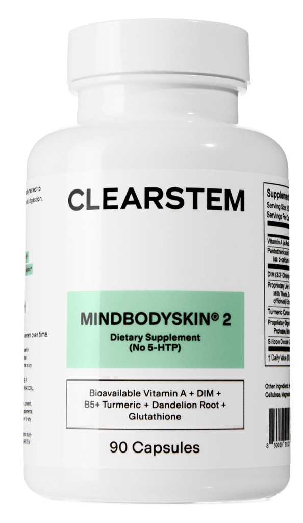 CLEARSTEM - MINDBODYSKINホルモンのアクネの補足(5-HTP無し) - 自然なDIMの補足 - スキン ケアのビタミン - ホルモンのバランス、酸化防止剤 - グルテンフリーの、無給油30のサービング、90のカプセル