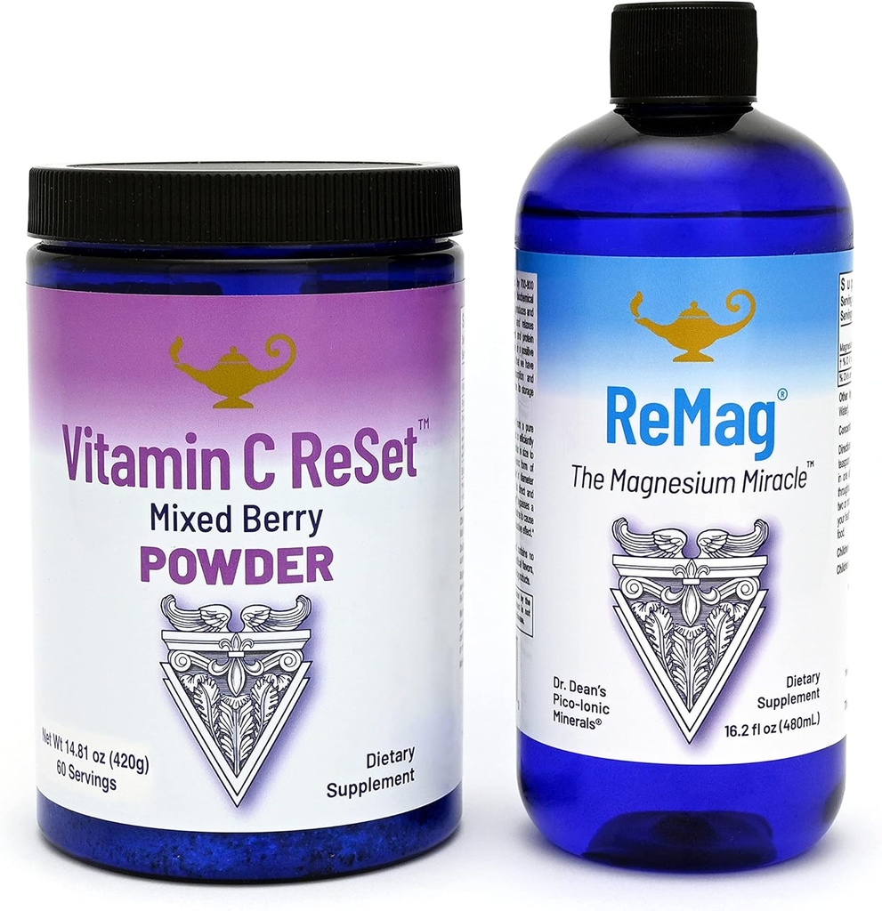 RnA ReSet ReMag&ビタミンCリセットバンドル - 液体マグネシウムサプリメント(16.2 Fl Oz)&ベリー風味のビタミンCパウダー(14.81 Oz)