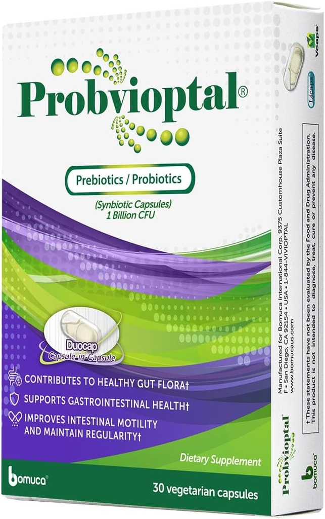 Probvioptal、30カプセル(330ユニット)、プロバイオティクス&プレバイオティクス、Duocap、1ビリオンCFU、グルテンフリー