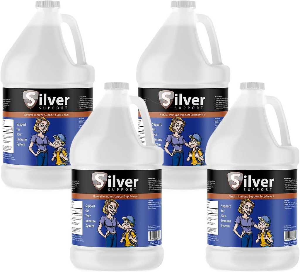 シルバーサポート - ハーブ免疫サポートサプリメント、ナノサイズのシルバーソリューション、子供用免疫ブースター、ペット&大人、純銀、風邪とフルシーズンのためのあなたの免疫システムを強化 - 4ガロン