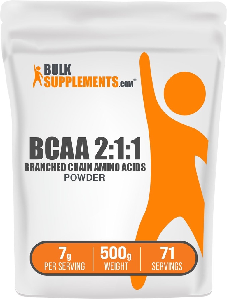 BulkSupplements.com BCAA 2:1パウダー - 分岐させたチェーンアミノ酸、BCAAsアミノ酸パウダー - 風味が悪い&グルテンフリー、給餌ごとに1g、500g(1.1ポンド)(パッケージ1)