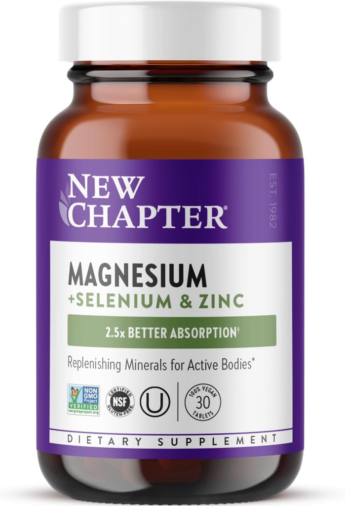 新しい章 マグネシウム-Selenium-Zinc サプリメント, アクティブボディのためのワンデイリー錠の325 mgマグネシウム, 筋肉サポートミネラルで運動後バックバウンス + 電解液を水和, 30 カウント