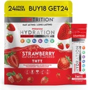 Hydration Powder, Strawberry Pack of 24 Electrolyte Powder Packets, Naturally Flavored Hydrating Packets for Water, Fast Acting Hydrate Electrolytes with Vitamins B&C, Energy & Recovery