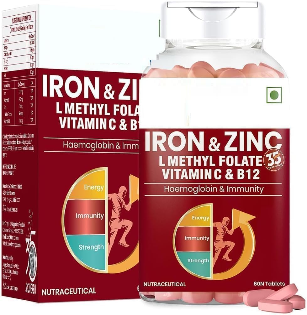 ビタミンC・B12配合の鉄・亜鉛錠 | 免疫・ヘモグロビンブースター | HBレベルアップ + ヘルシーアイアンレベルアップ | 疲労を軽減し、呼吸器の健康とエネルギーを向上 | 60 T