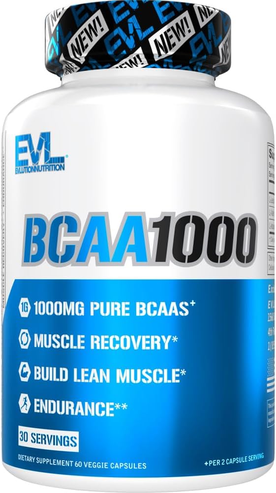 BCAAs Amino Acids Supplement for Men - EVL 2:1:1 5g Capsules for Post Workout Recovery and Lean Muscle Builder for Men - BCAA1000 Branched Chain Amino Acids Nutritional Supplement - 30 Servings