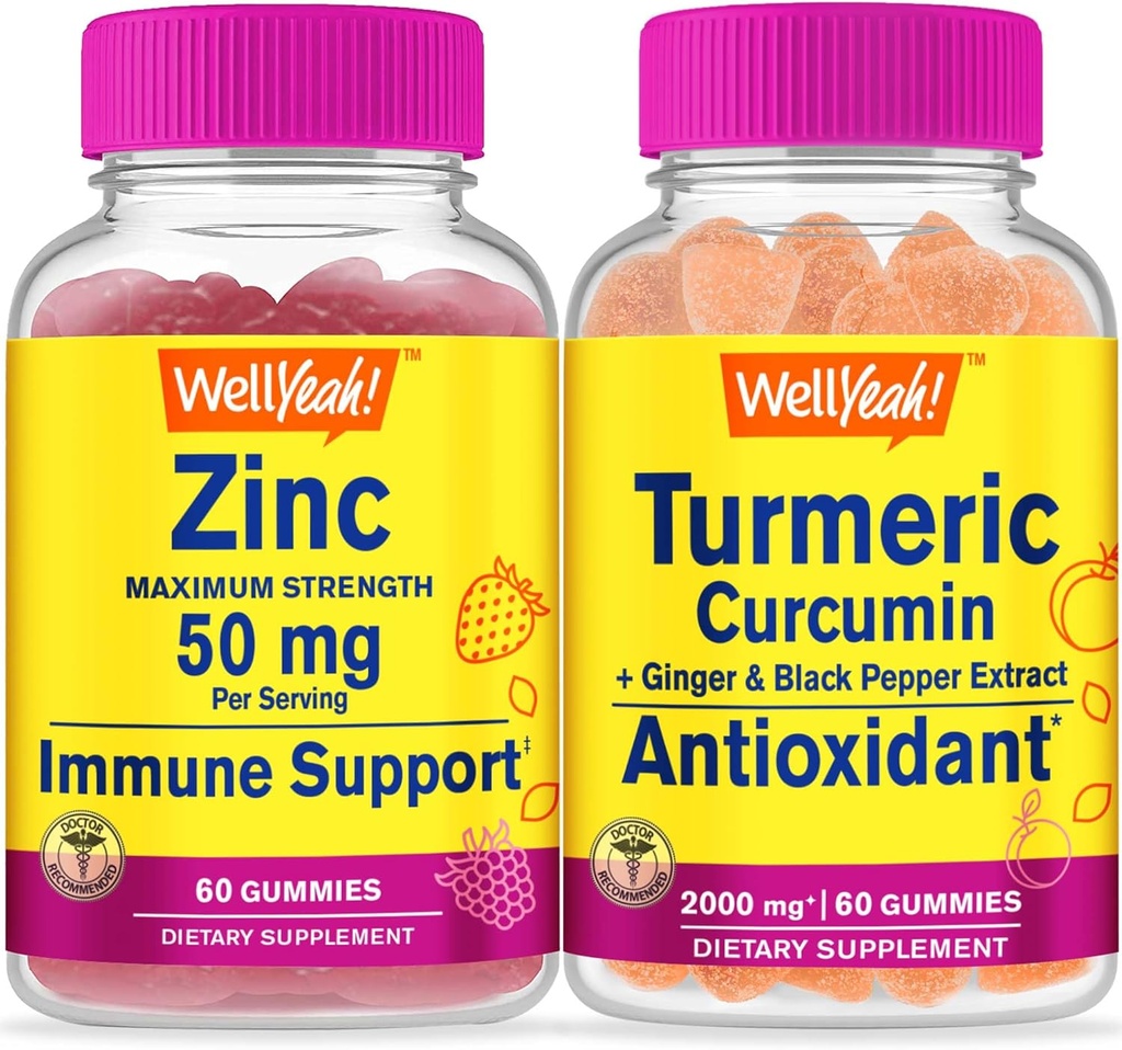 WellYeah Zinc + Turmeric Curcumin, Gummies Bundle - Great Tasting, Vitamin Supplement, Gluten Free, GMO Free, Chewable Gummy