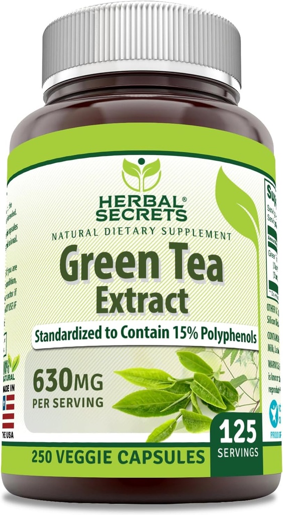 ハーブシークレットグリーンティーエキス 630 Mg / サービング | Veggie Capsule Supplement | Non-GMO | Gluten Free | アメリカ製(1パック250カウント)