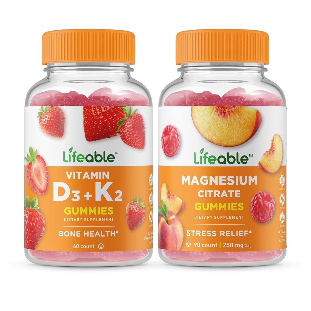 通気性のビタミンD3 +ビタミンK2 +マグネシウム85mg、グミーズバンドル - 偉大なテイスティング、ビタミンサプリメント、グルテンフリー、GMOフリー、Chewable Gummy
