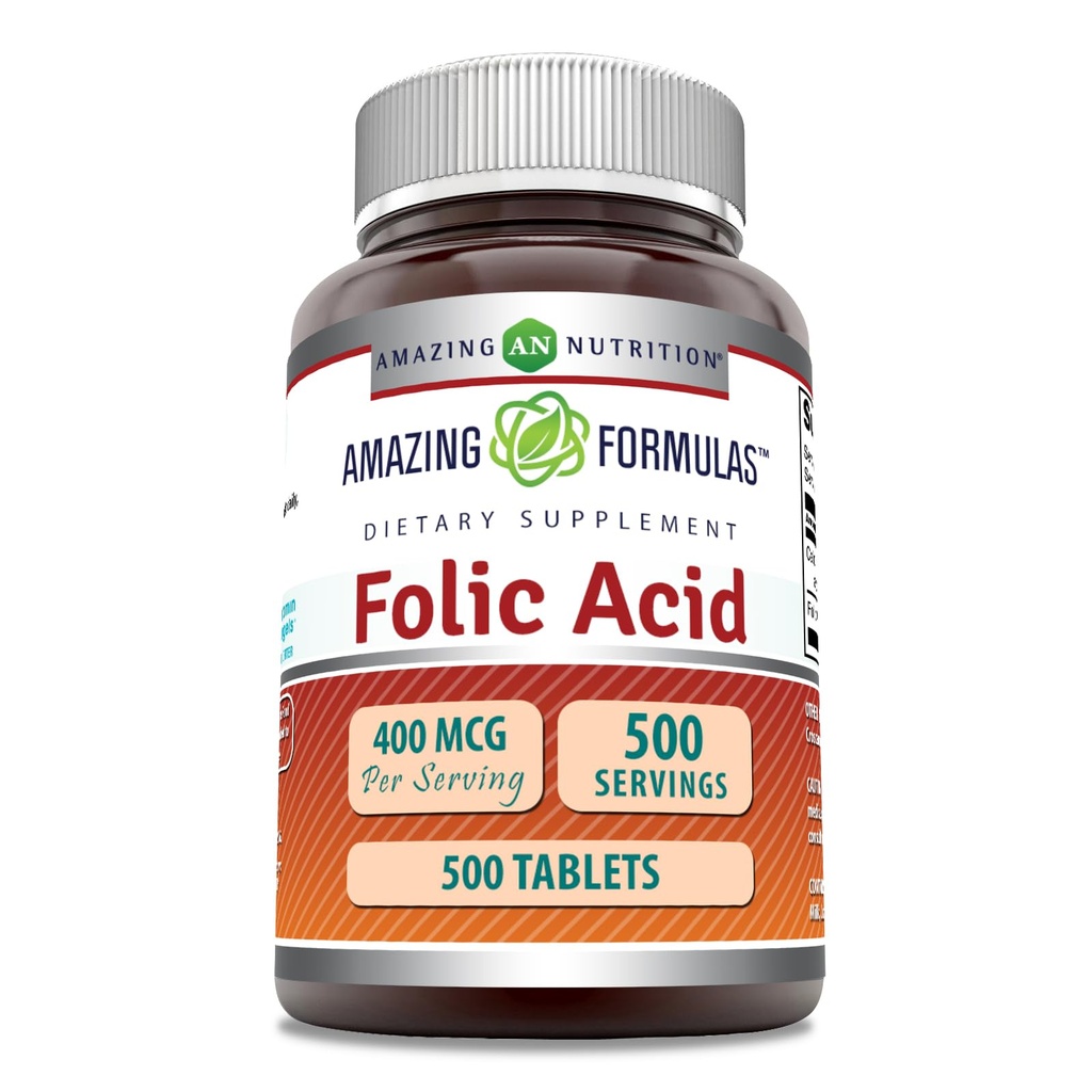 アメイジングフォーミュラ 葉酸(ビタミンB9) 400mcg | タブレットサプリメント | 非GMO | グルテンフリー | アメリカ製(1パック | 500カウント)