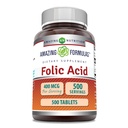 アメイジングフォーミュラ 葉酸(ビタミンB9) 400mcg | タブレットサプリメント | 非GMO | グルテンフリー | アメリカ製(1パック | 500カウント)