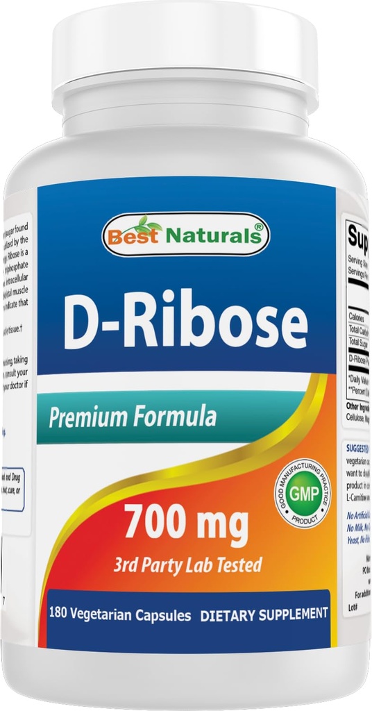 D-Ribose 700mg 180 Vcaps - 天然ATPエネルギー生産 - 米国に拠点を置くGMP認定施設と純度のためにテストされたサードパーティ製。 保証!!