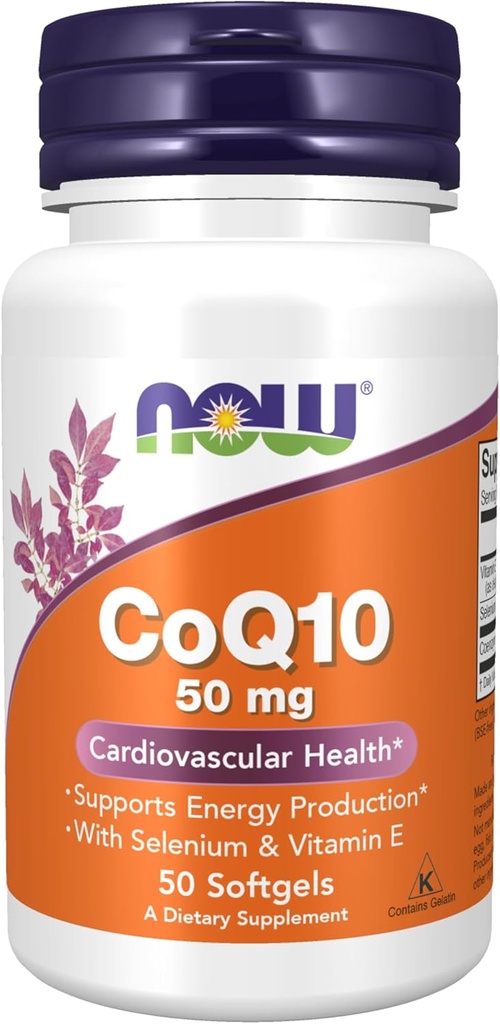 NOW Foods Supplements, CoQ10 50 mg, Pharmaceutical Grade, All-Trans Form produced by Fermentation, 50 Softgels