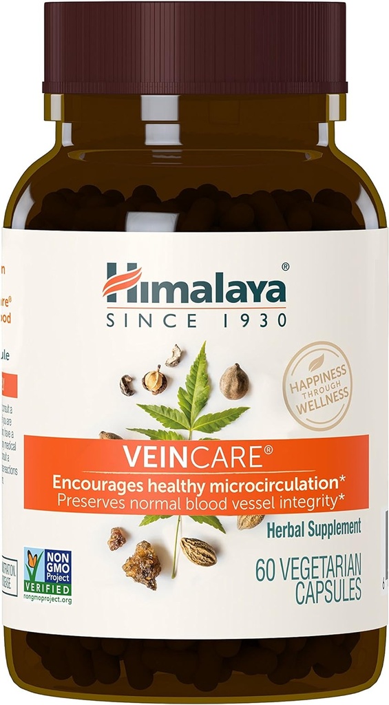 Himalaya VeinCare - ハーブ静脈サポートは、循環と長方形の快適さのためのサプリメント - ビーガン、非GMO、グルテンフリー、300 mg、60カプセル