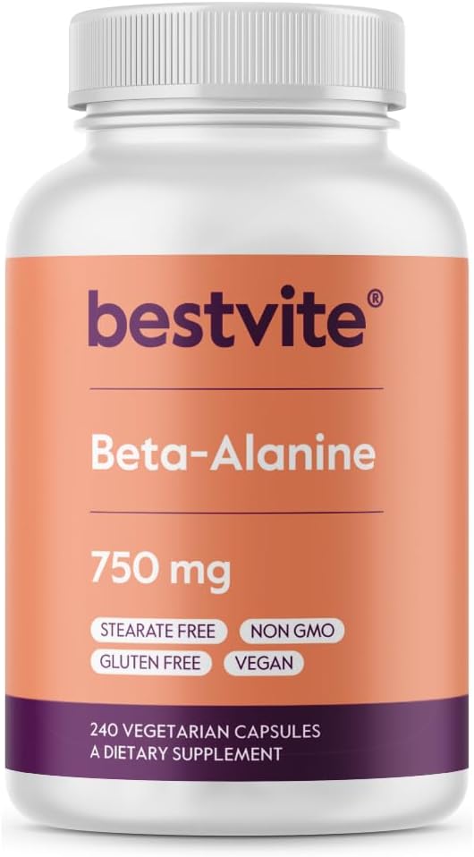 BESTVITEベータアラニン750mg(240のベジタリアンカプセル) - ない Stearates - 完全菜食主義者の非GMO -グルテンフリー