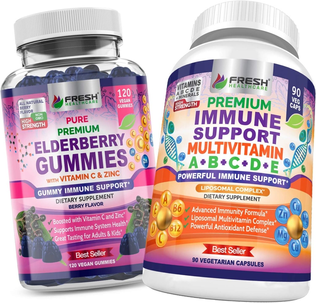 FRESH HEALTHCARE Elderberry Gummies and Immune Multivitamin - Bundle