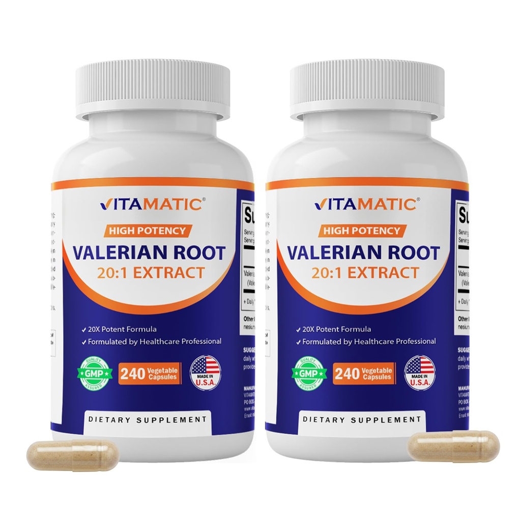 Vitamatic 2 パックの Valerian の根 20:1 のエキス 250 の mg - 240 のカプセル - 20X の集中されたエキス