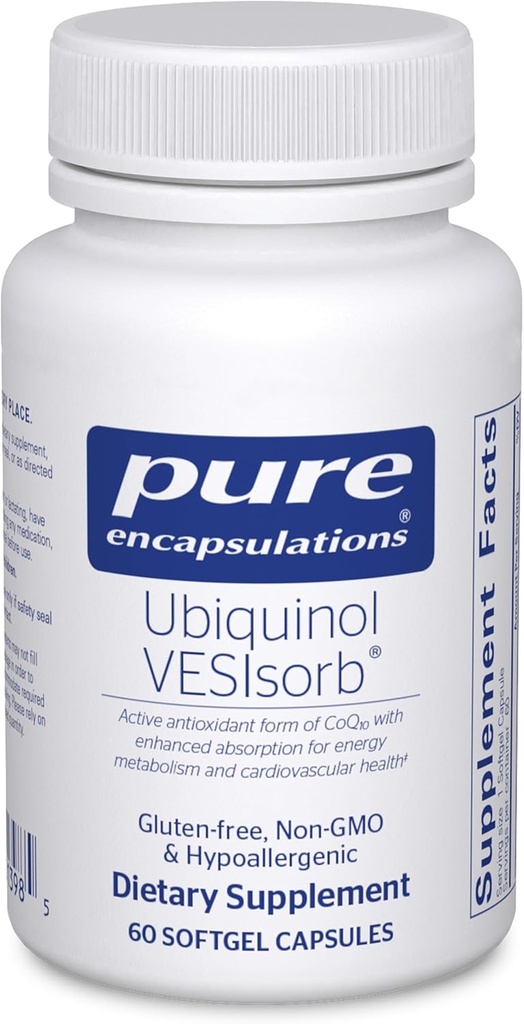 Pure Encapsulations Ubiquinol VESIsorb | Hypoallergenic Supplement | Enhanced Absorption of Active Antioxidant Form of CoQ10 | 60 Caplique Capsules