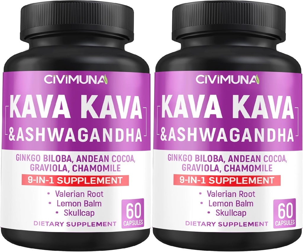 Kava、Ginkgo、Ashwagandhaなどのカプセル - 4ヶ月の供給のための120カプセル(2のパッケージ)