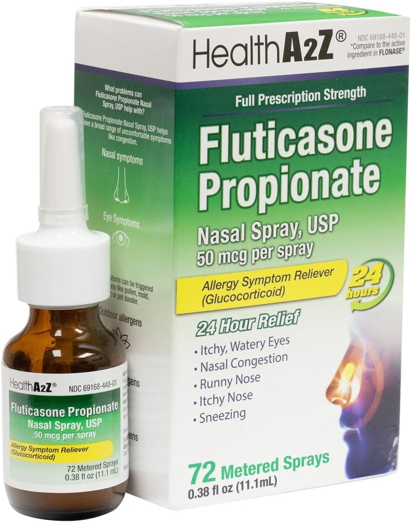 HealthA2Z® Fluticasone のプロピオン酸塩の鼻のスプレー | スプレーごとの 50 mcg | 24 時間アレルギーの救助 | 72 スプレー | 0.38 fl oz. (11.1mL) | 鼻のDecongestant | 非眠り | アレルギーの救助のスプレー