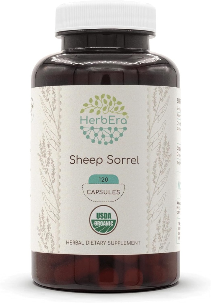 HerbEra Sheep Sorrel USDA Organic 120 カプセル | 天然ハーブサプリメント | 認定オーガニック ベジタリアン カプセルと有機シープ ソレル(Rumex Acetosella) 乾燥ハーブ(120 カプセル)