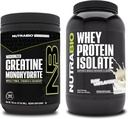 NutraBio のクレアチンの Monohydrate、Unflavored、300gおよびWhey の蛋白質の隔離剤、不燃性、補足の束-筋肉エネルギー、細い筋肉成長、回復および強さ