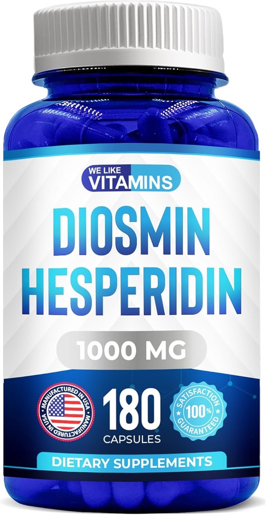 ビタミンDiosmin Hesperidin 1000mg - 180カプセル - 90日の供給 - DiosminとHesperidinサプリメント - ヘルシーな循環、静脈、毛細血管、リンパ排水をサポートするのに役立ちます