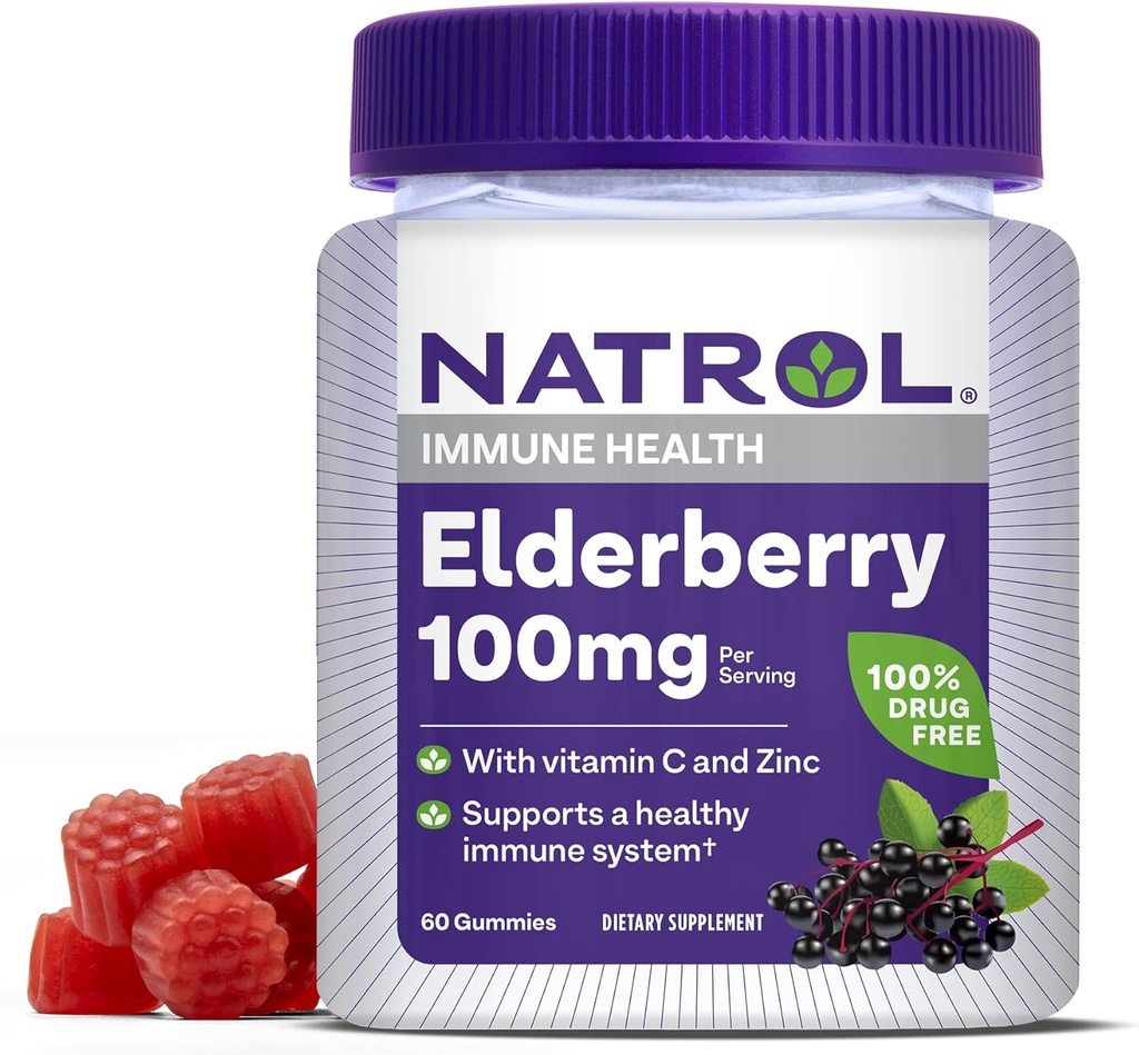 免疫の健康サポートのためのNatrolのエルダーベリー100mgのガミー、60の果実風味のガミー、30日の供給