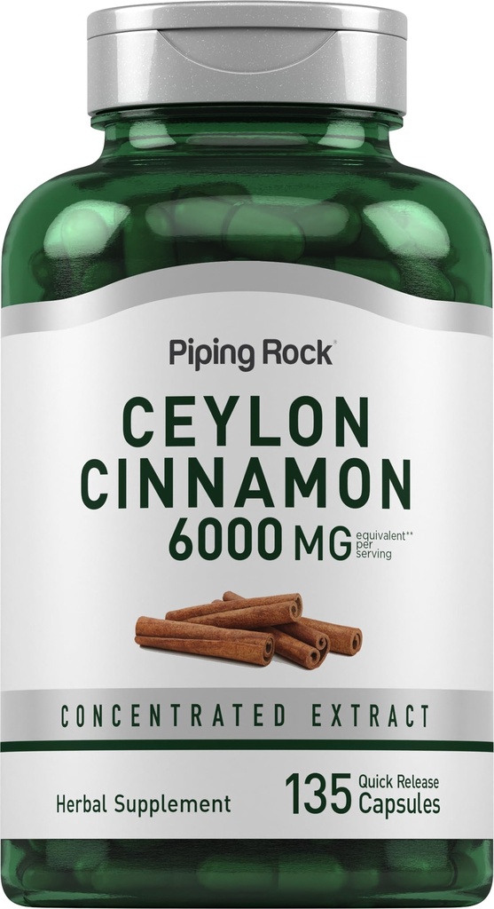 パイピングロックシーナモンカプセル6000mg | 135カウント | 濃縮ハーブエキスサプリメント | 男性用・女性用 | 非GMO、グルテンフリー