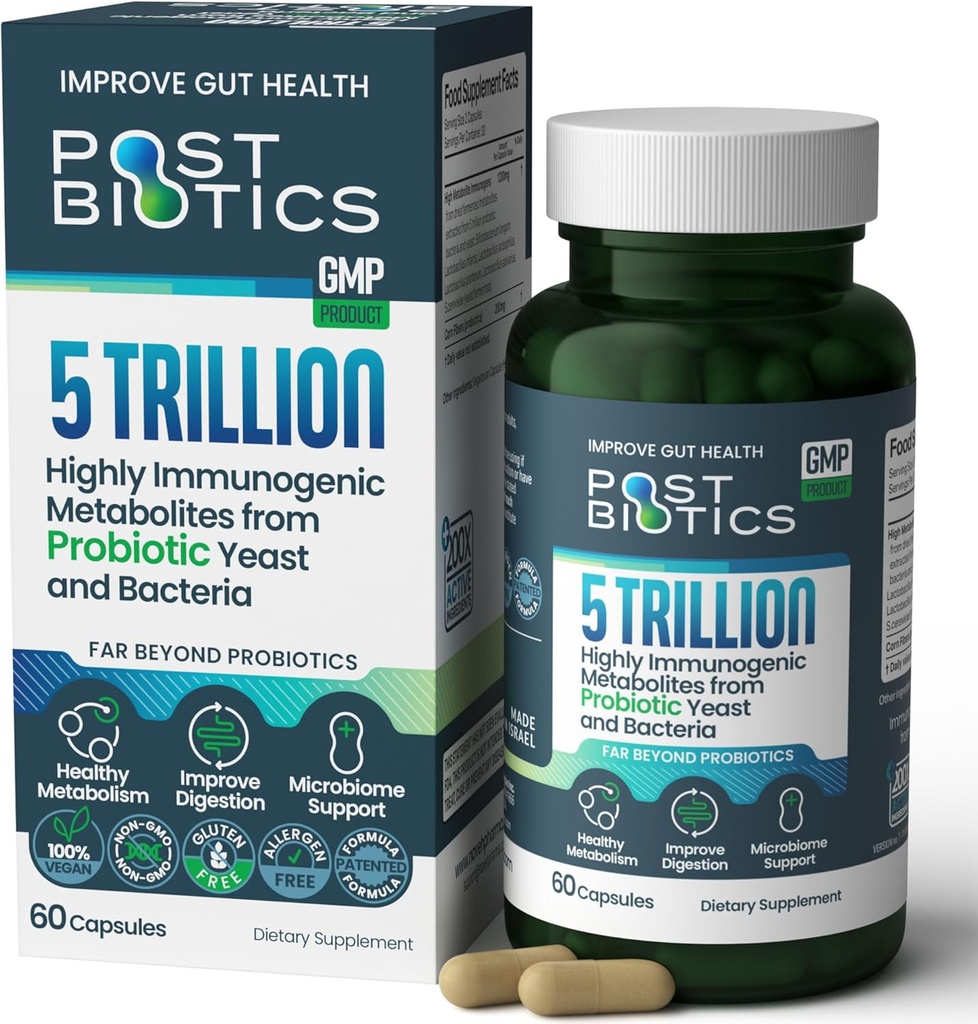 NAVEH PHARMA アダルト ポストバイオティクス カプセル for Women and Men | プロバイオティクス・プレバイオティクス・プレバイオティクス・成分200倍の腸の健康 ポストバイオティクス | 免疫・消化・微生物の支援