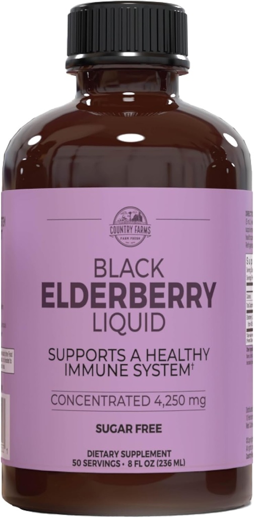 Country Farms Elderberry Liquid, Supports A Healthy Immune System, Rich in Antioxidants, Sugar Free, Berry Flavor, 8 Fl Oz