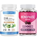 女性のためのエストロゲンバランスを高めるための200mg DIMサプリメントとMenopauseサポートグミー | ベジタリアングルテンフリーのホルモンバランスグミー(30サービング) & Diindolylmethaneカプセル(120サービング)
