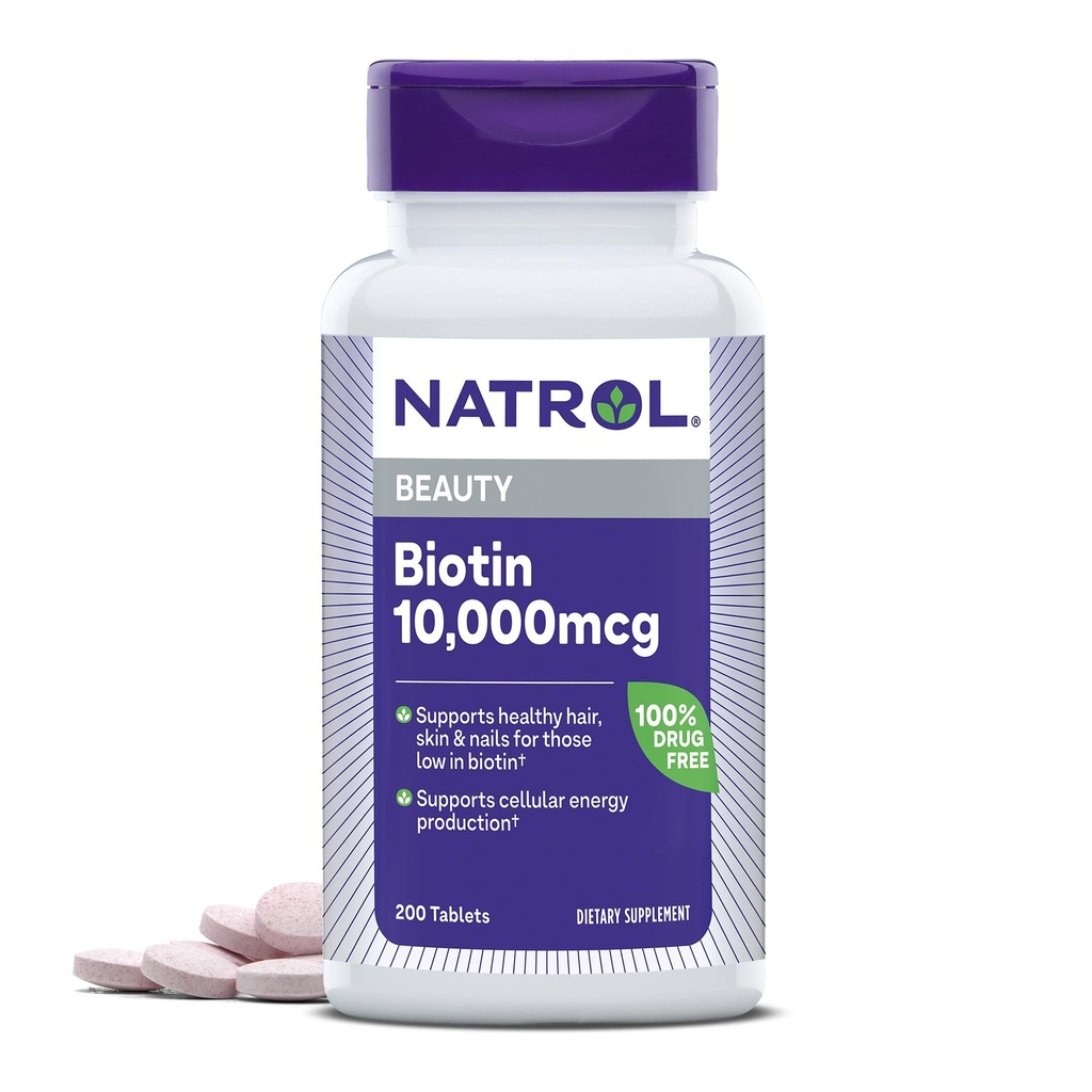 Natrol Biotin 10000mcg、健康な毛のための補足、Biotinのそれらのための皮および釘、プラスのエネルギーMetabolismサポート、200のタブレット、200日の供給まで