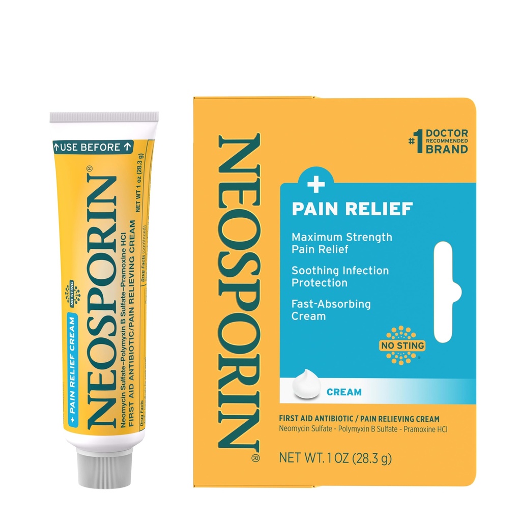 Neosporin + Max-Strength痛みの軽減の二重行為のクリーム、マイナーカット、スクレープおよび焼跡、Polymyxin B及びPramoxine HClの1つのozの傷の心配のための最初のAidのトピック的な抗生物質および分析のクリーム