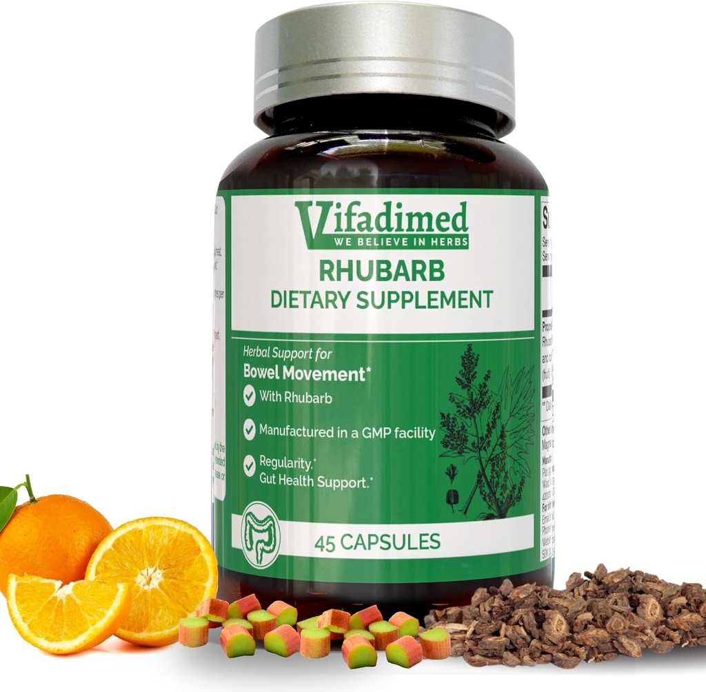 Rhubarb-の草の便秘サポート、GutのMotilityの補足、Gentle非Laxativeの自然な腰掛けの軟化剤、Bloating及びガスの救助、毎日の腸の動き、草のPoopの丸薬、45のカプセル
